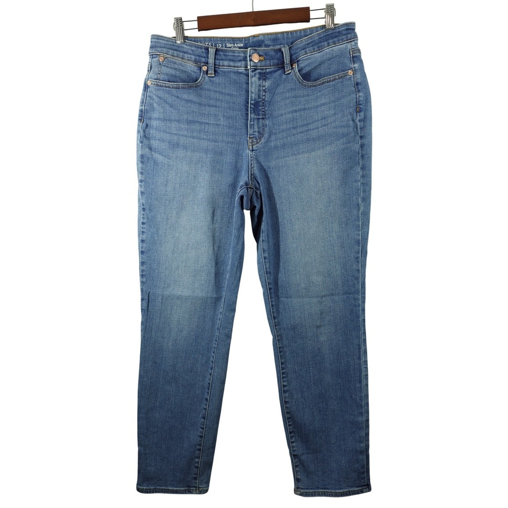 Talbots Jeans Womens 12 Blue Medium Wash Mid Rise Slim Ankle Curvy Stretch Denim